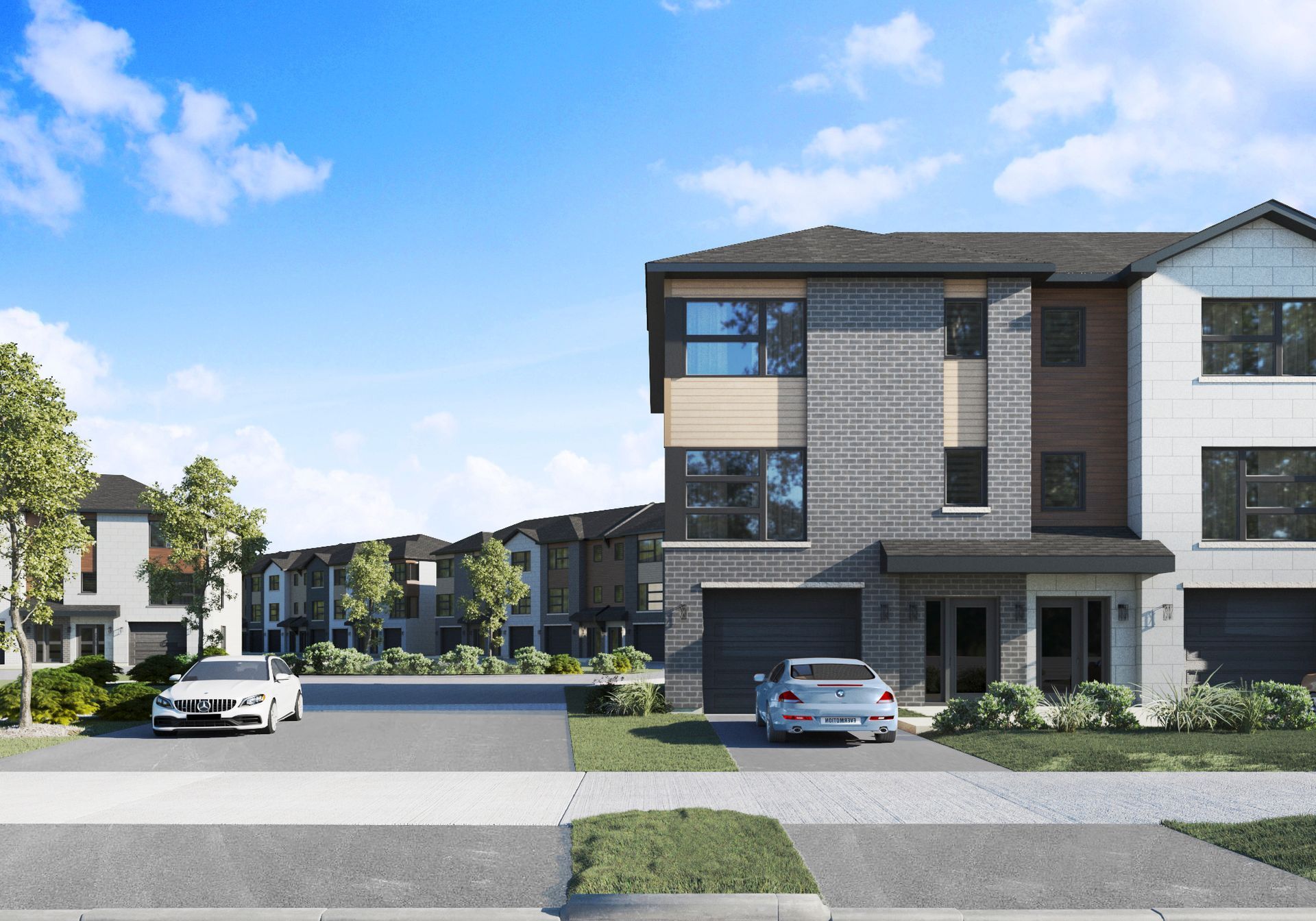 An artist 's impression of a house with cars parked in front of it