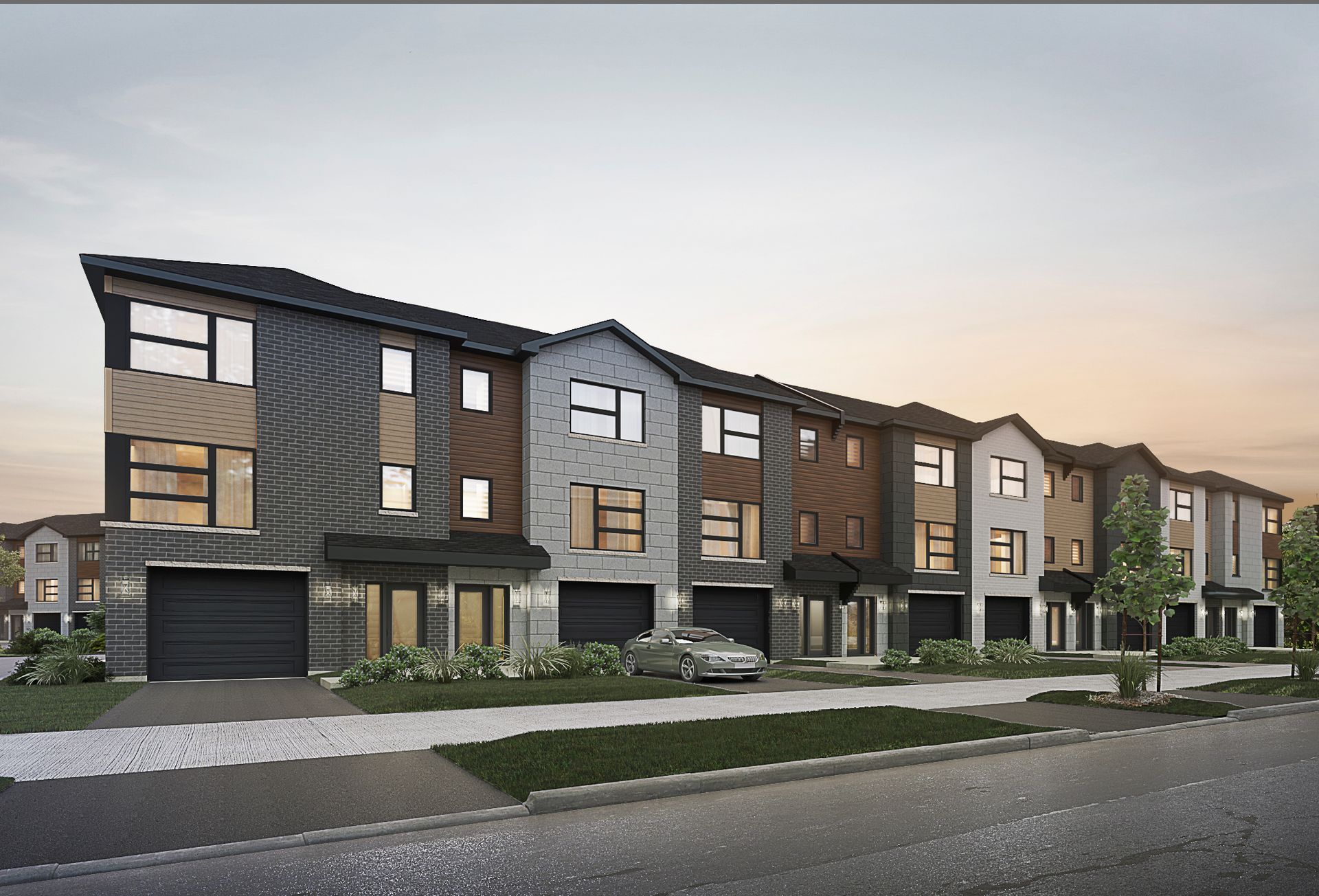 An artist 's impression of a row of apartment buildings