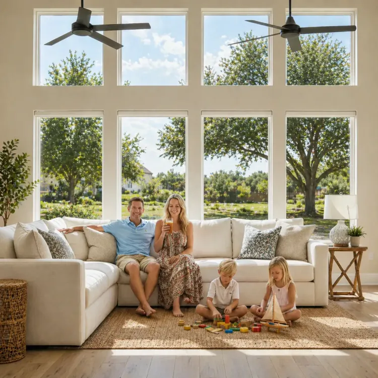 Family relaxing in a cool, comfortable home after AC repair service in Pflugerville TX