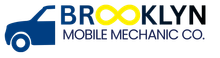 Logo for Brooklyn Mobile Mechanic Co. featuring a blue vehicle, text "BROOKLYN" with yellow infinity symbol and "MOBILE MECHANIC CO."