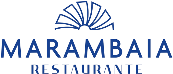 Logotipo do Restaurante Marambaia em azul com um ícone estilizado de um leque acima do nome.
