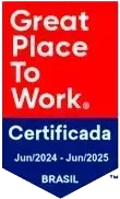 Selo de certificação Great Place To Work nas cores vermelha e azul, junho de 2024 a junho de 2025, Brasil