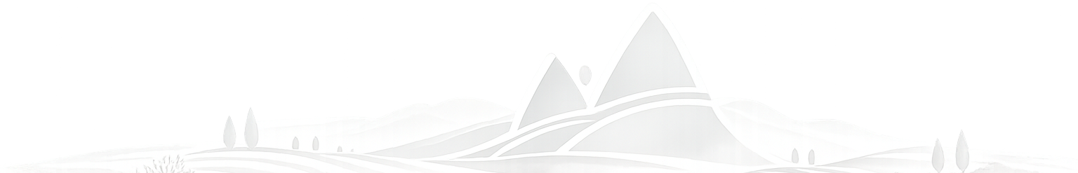 Banner bianco minimalista con una leggera illustrazione di montagne grigie e pini.