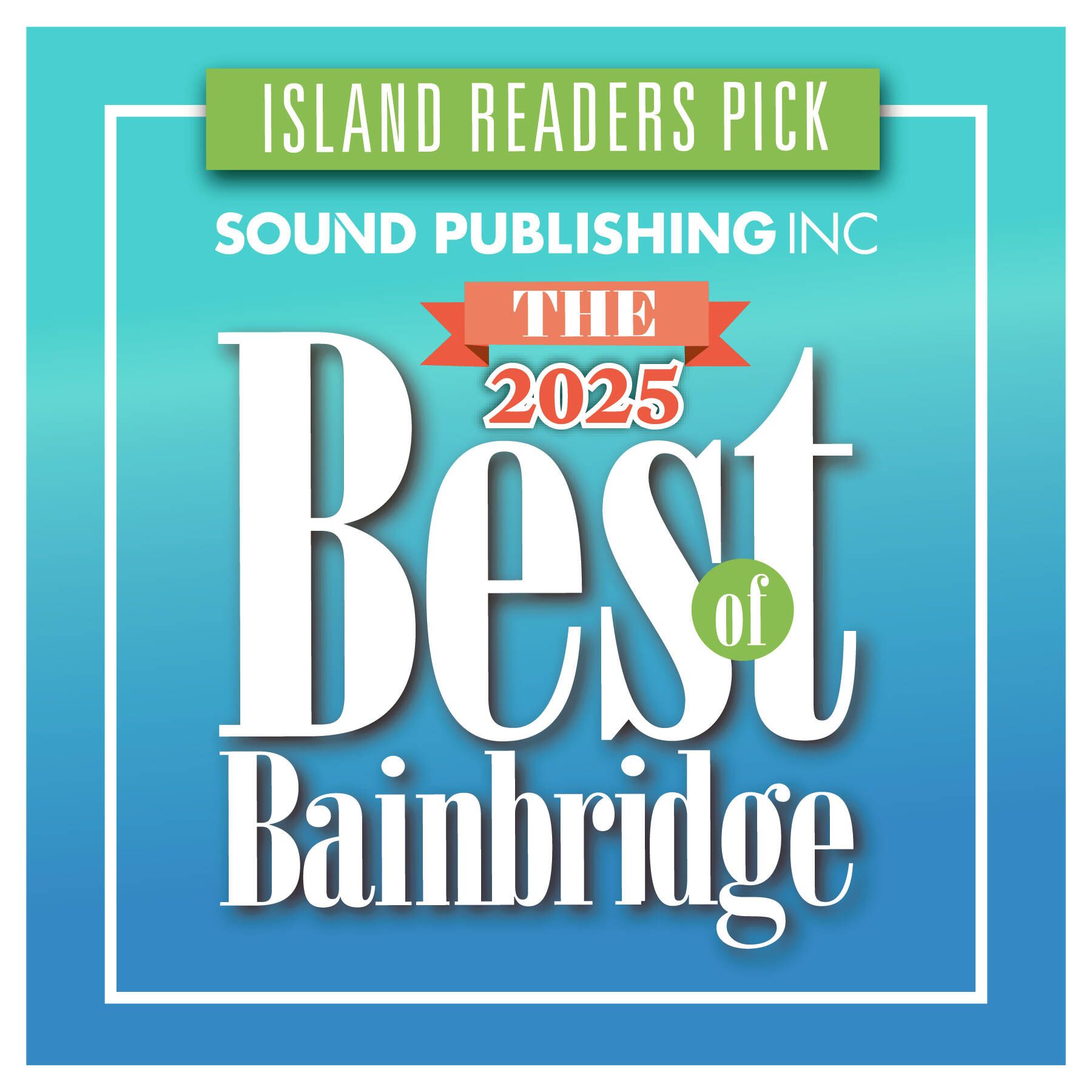 2025 “Best of Bainbridge” award graphic with turquoise background and white, red, and green text