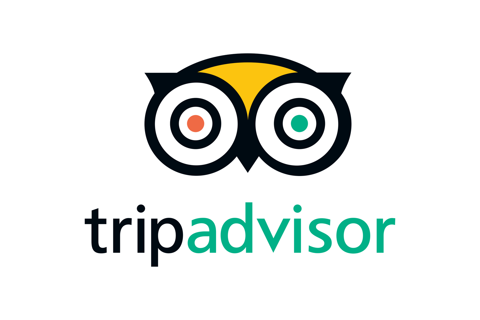The tripadvisor logo is a black and yellow owl with circles around its eyes.