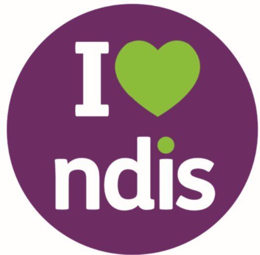 Purple circular logo with white “I” and “ndis” text and a green heart above the word.