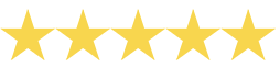 Five gold stars in a row on a white background