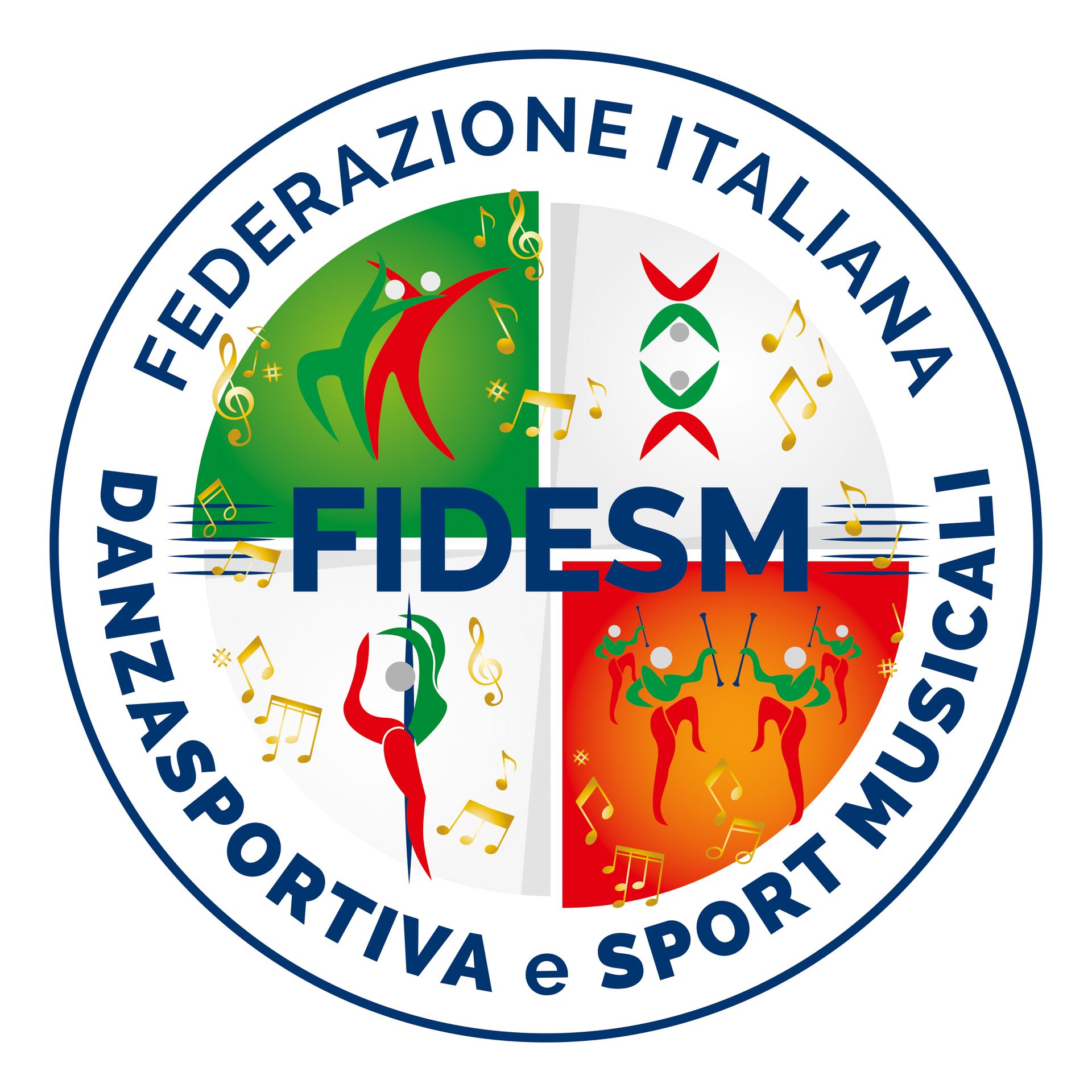 Logo of the Federazione Italiana Danza Sportiva e Sport Musicali (FIDESM): a circular emblem with text, dancers, and musical notes.