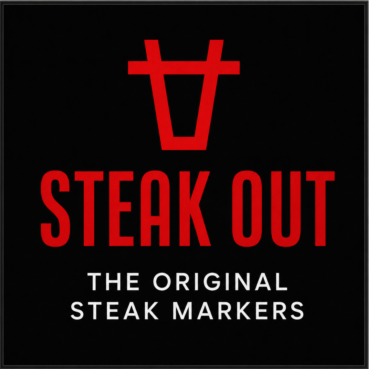 Red and Black Steak Out Logo