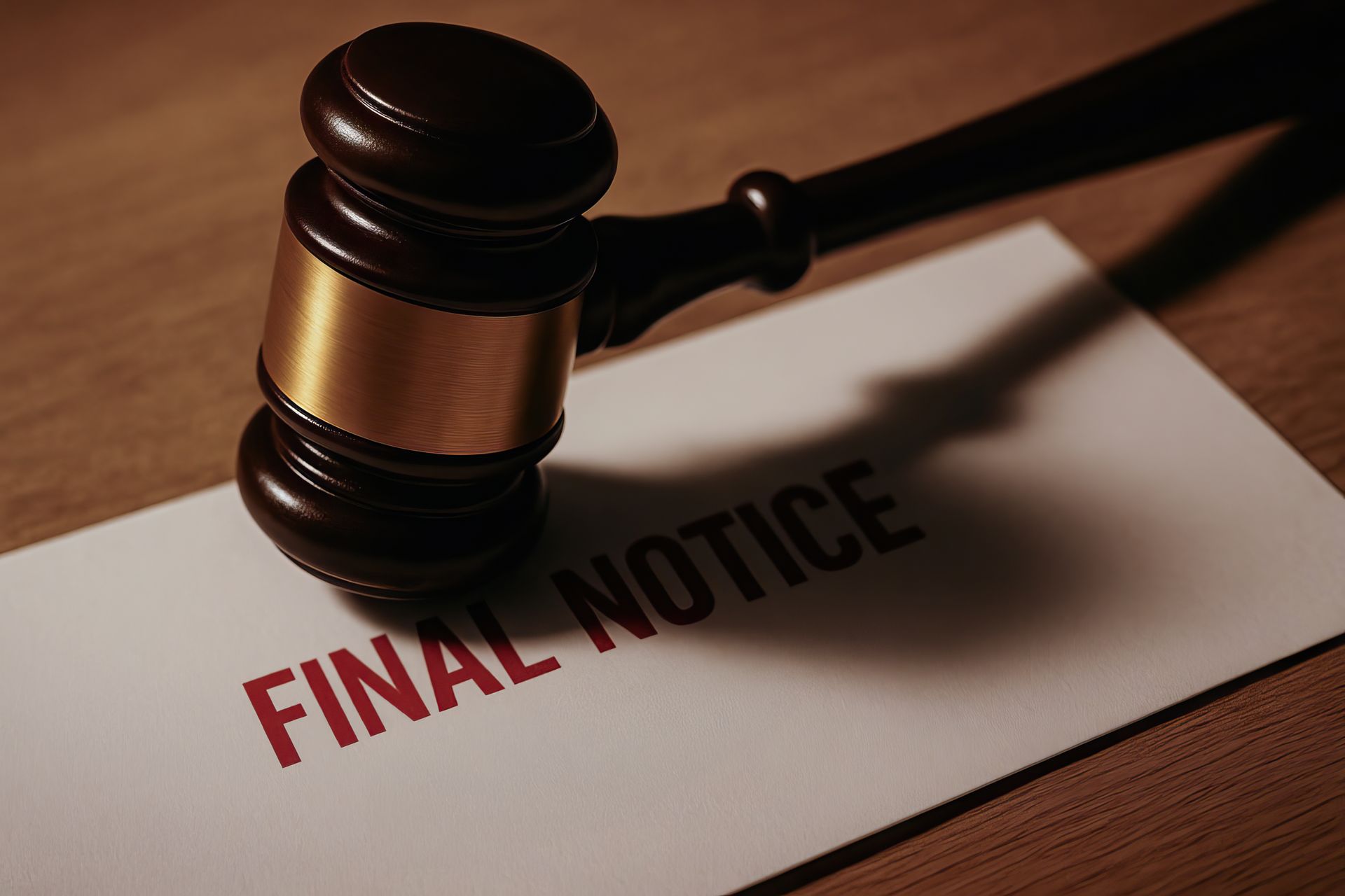 Gavel on a white envelope printed with
