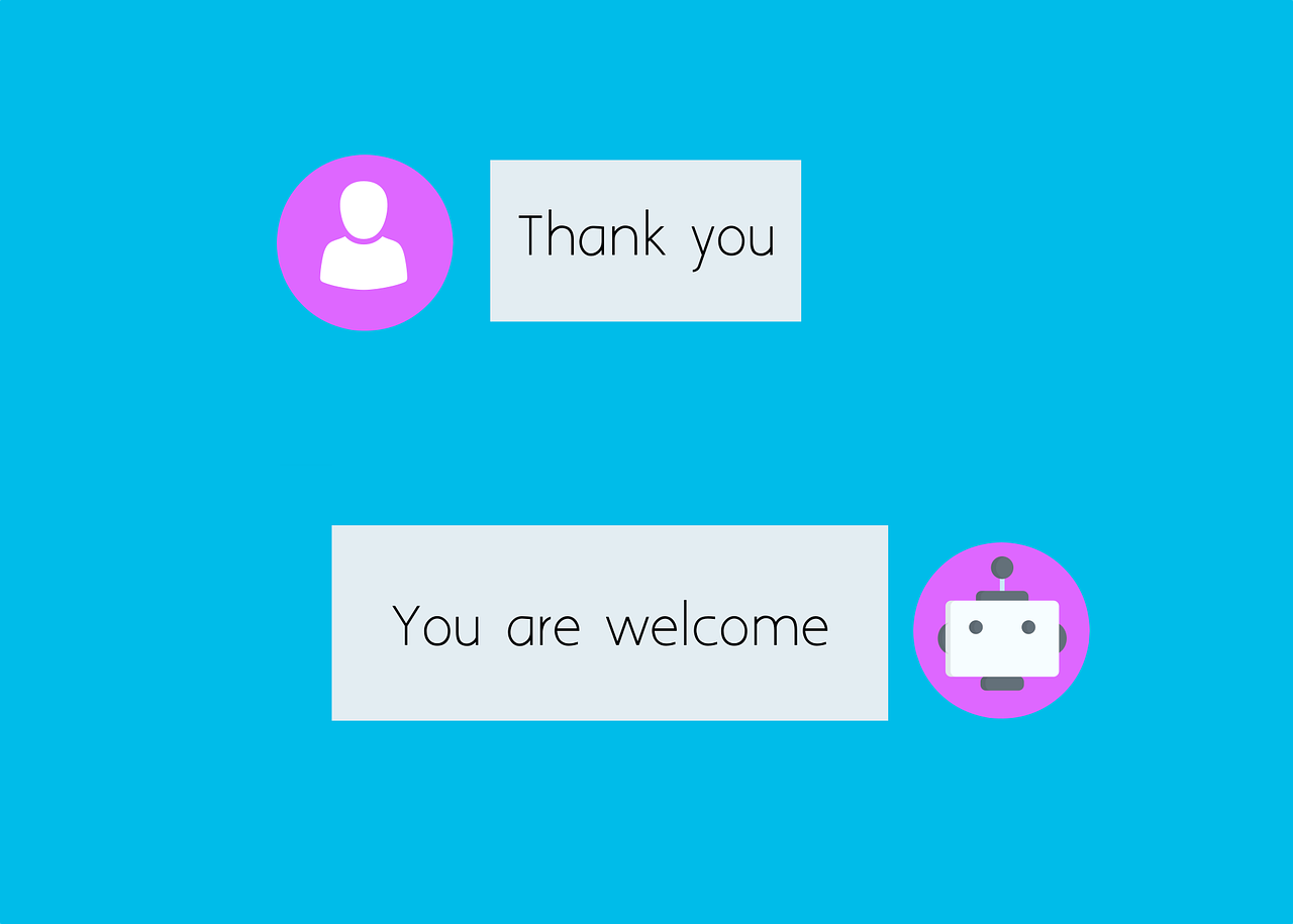 A blue background with a thank you and you are welcome message