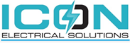 Logo for Icon Electrical Solutions: blue text "ICON" with a lightning bolt, and "ELECTRICAL SOLUTIONS" below.