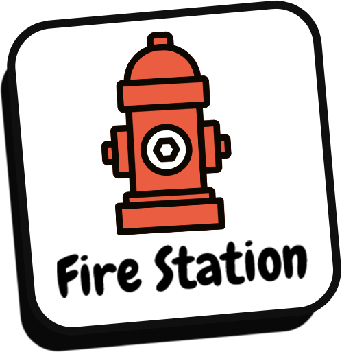 A fire station logo with a fire hydrant and the words fire station