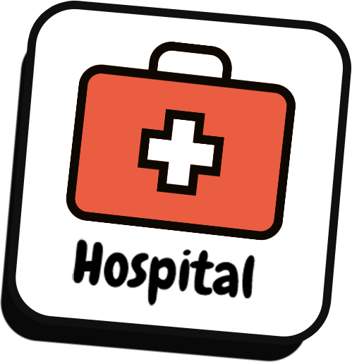 A red briefcase with a white cross and the word hospital on it.