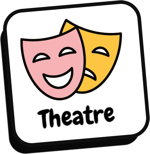 A theatre logo with two masks and the word theatre.