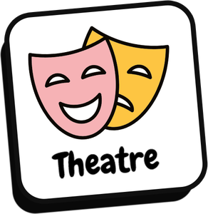 A theatre logo with two masks and the word theatre.