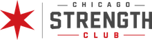 Chicago Strength Club logo with red star and gray bold text on white background