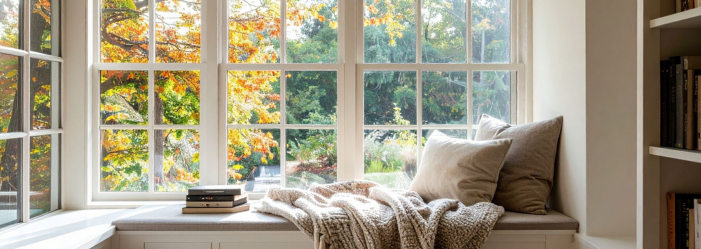 Cozy Window Seat in Autumn with Books