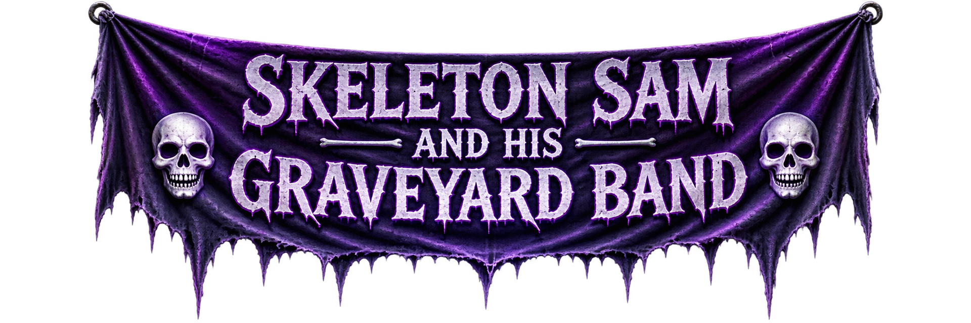 Skeleton Sam and His Graveyard Band purple Halloween banner