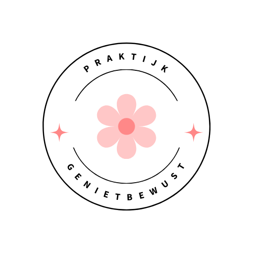 Rond logo met een roze bloem en sterren, met de tekst 