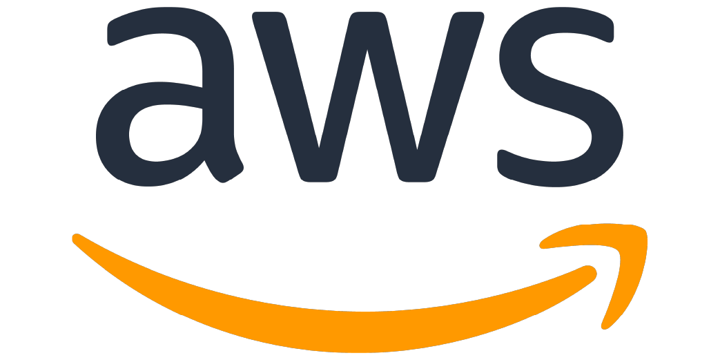 AWS logo, dark blue letters with an orange arrow underneath.