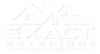 White “Exact EXTERIORS” logo with two roofline house outlines
