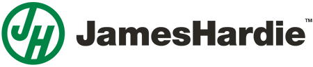 James Hardie logo in black and green on a white background