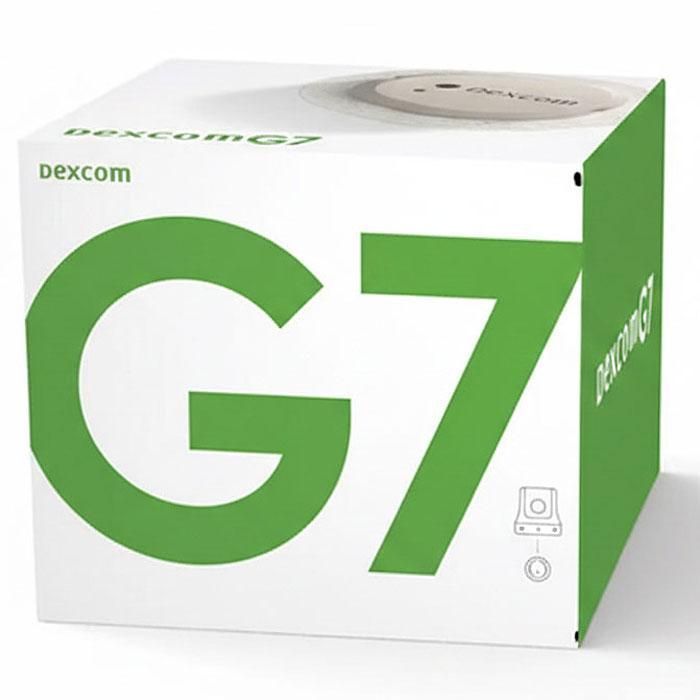 Dexcom G7 continuous glucose monitor box in white and green packaging