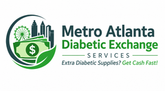Metro Atlanta Diabetic Exchange Services logo with green diabetic supplies icon and “Extra Diabetic Supplies? Get Cash Fast!”