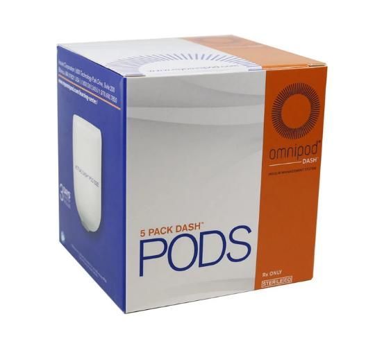 5-pack dish pods box, blue, white, and orange packaging with product window