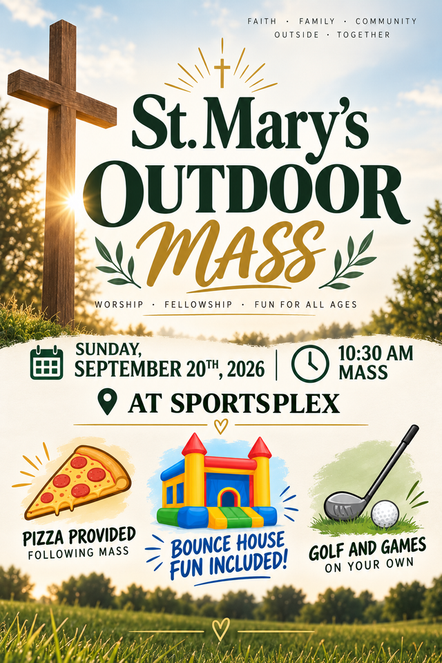 Celebrate Catechetical Sunday and kick off the Faith Formation year starting with Sunday 10:30am Mass at Sportsman Park! Food and fun for all ages!
