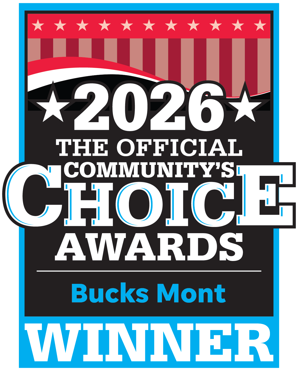 2026 Official Community’s Choice Awards winner badge for Bucks Mont, blue and black with stars