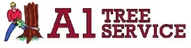 A1 Tree Service logo with a person cutting a tree beside the red A1 text