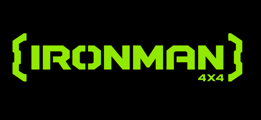 The ironman 4x4 logo is green on a black background. The ironman 4x4 logo is green on a black background.