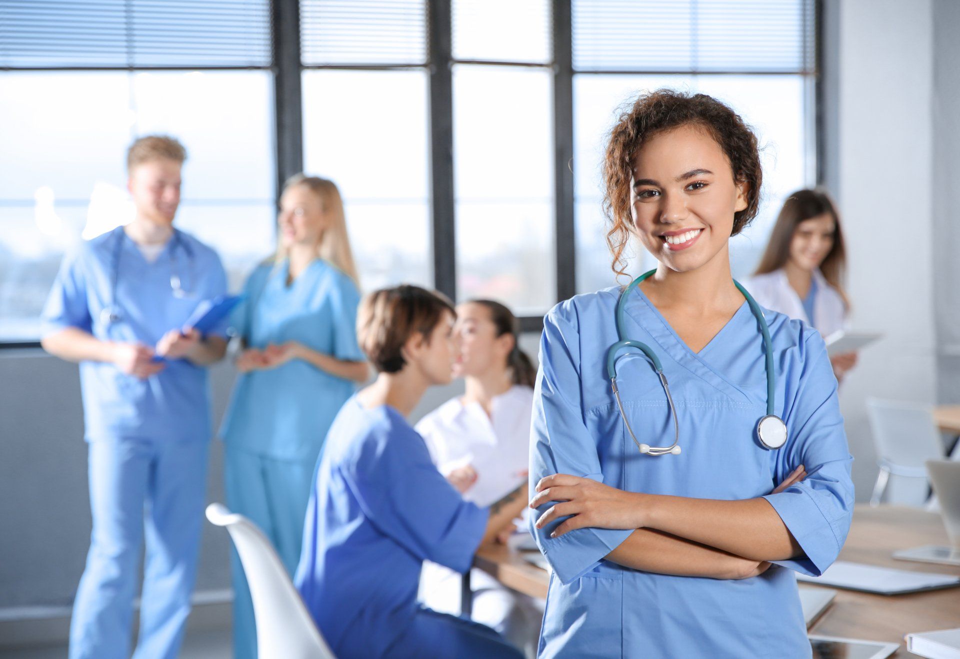 NURSING SCHOOL CHESTERFIELD COUNTY, VA: Female nursing student smiling