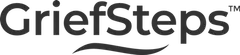 The griefsteps logo is black and white and has a wave in the middle.
