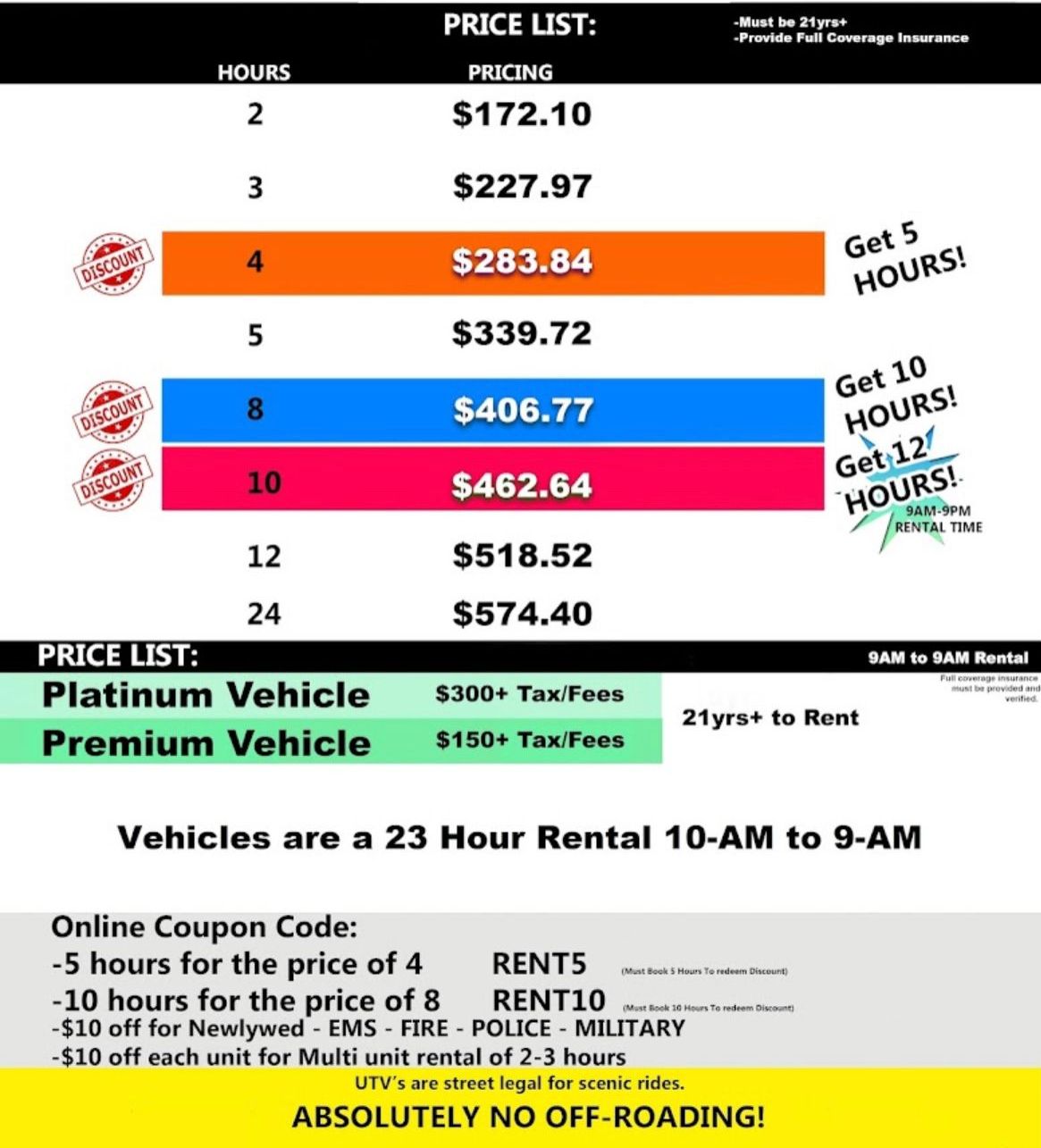 Rates Townsend UTV Rentals