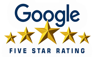 A google five star rating logo with four gold stars.