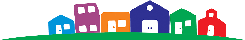 Colorful row of simple house icons
