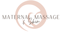 The logo for maternal massage and skin is a pink circle with a heart in the middle.