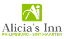 The logo for alicia 's inn is green and white.