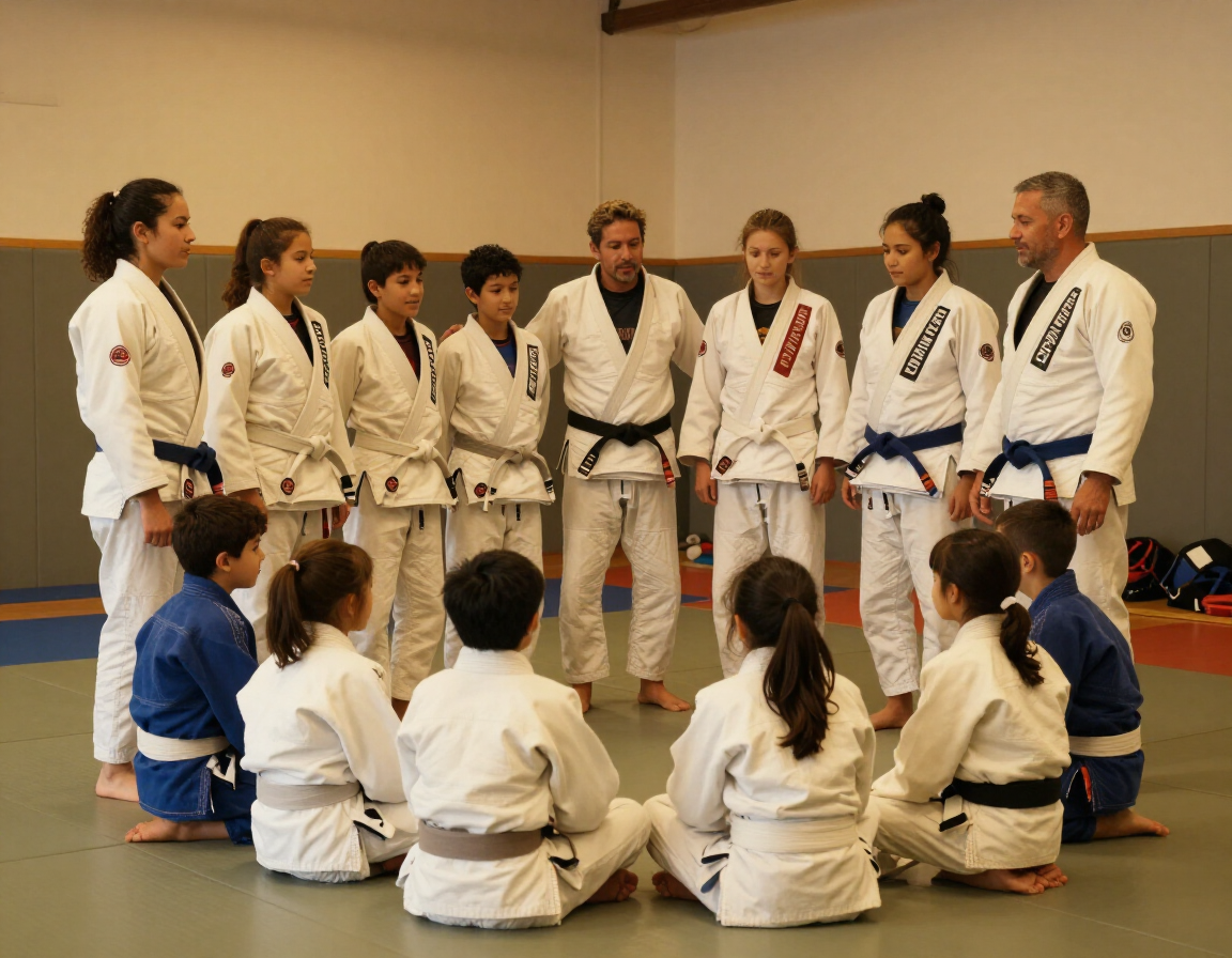 Mixed-age group of DS Team students and instructor gathered together