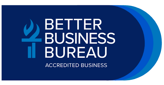 Better Business Bureau Accredited Business logo in blue and white