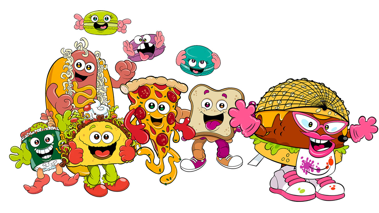 A group of cartoon characters from The Grub Club are standing next to each other.