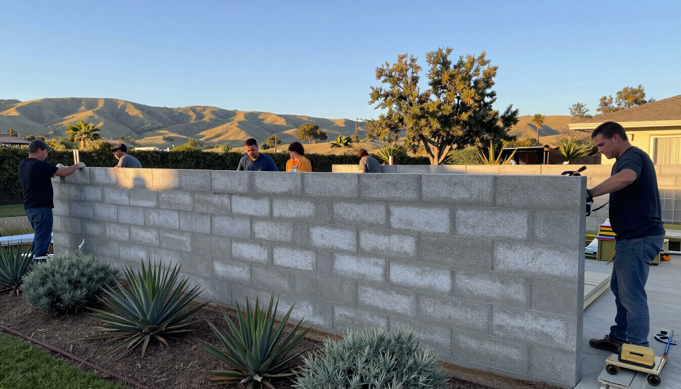 Professional concrete block wall installation in Lakeside CA by Minez Concrete