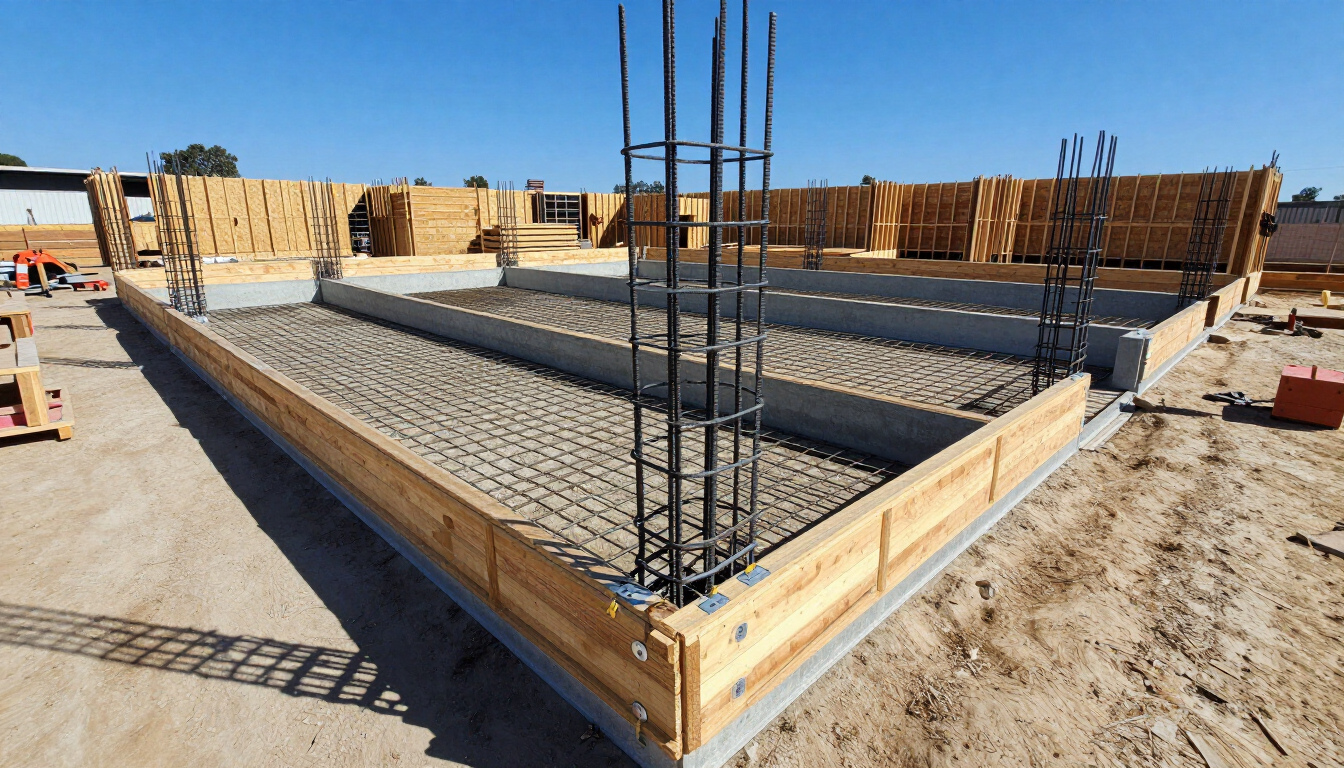 Construction of a concrete foundation for a new home in San Diego County