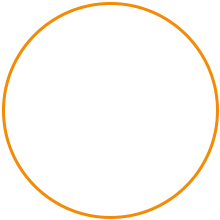 Orange-outlined circle with white outline of a clipboard and pen in center