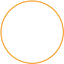 Orange outlined circle with white outline of a man and woman in center