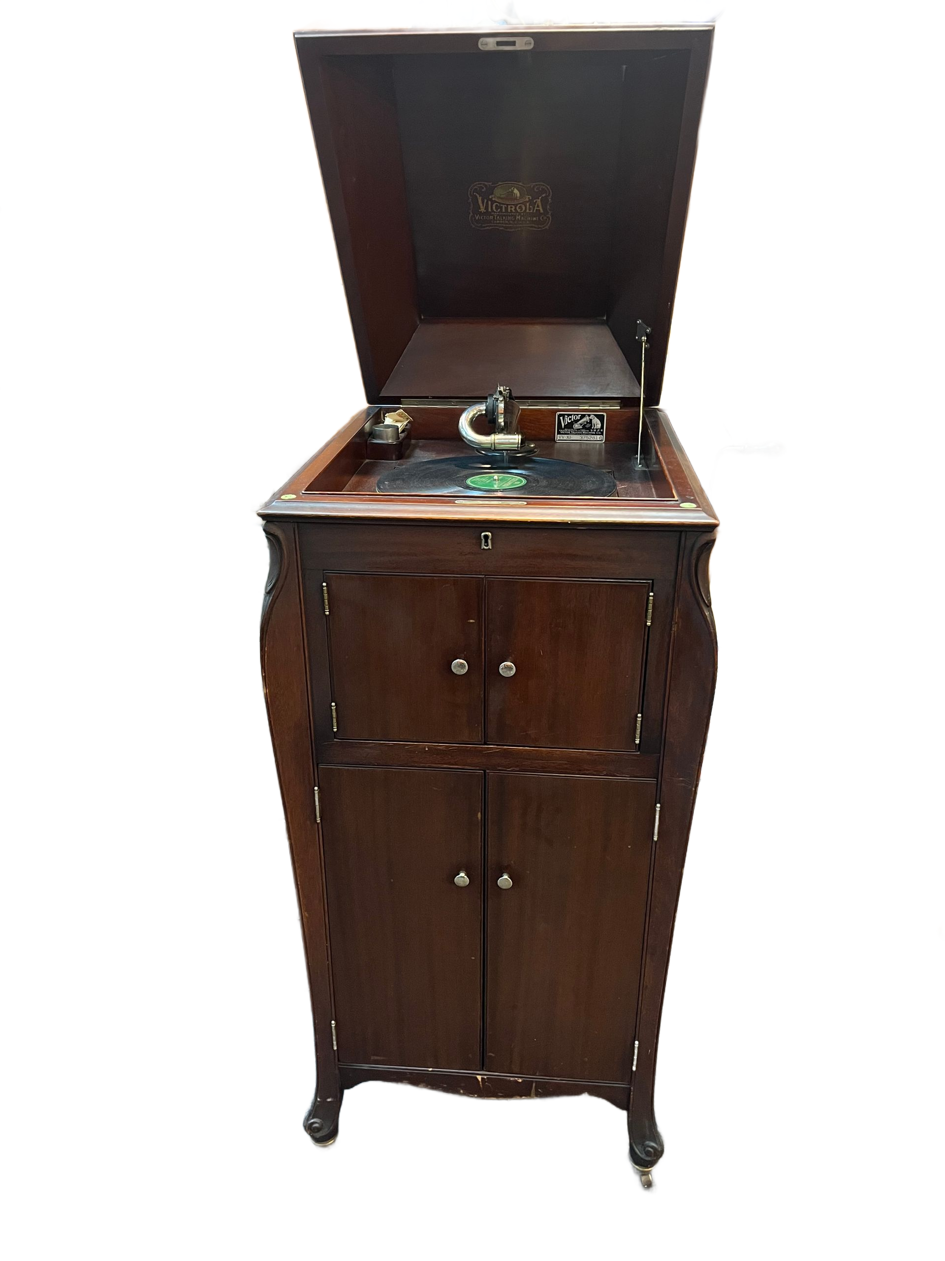1920s Victrola with Drum Pack of Records WORKS!