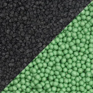 Diagonal split of black and green pebbled texture samples
